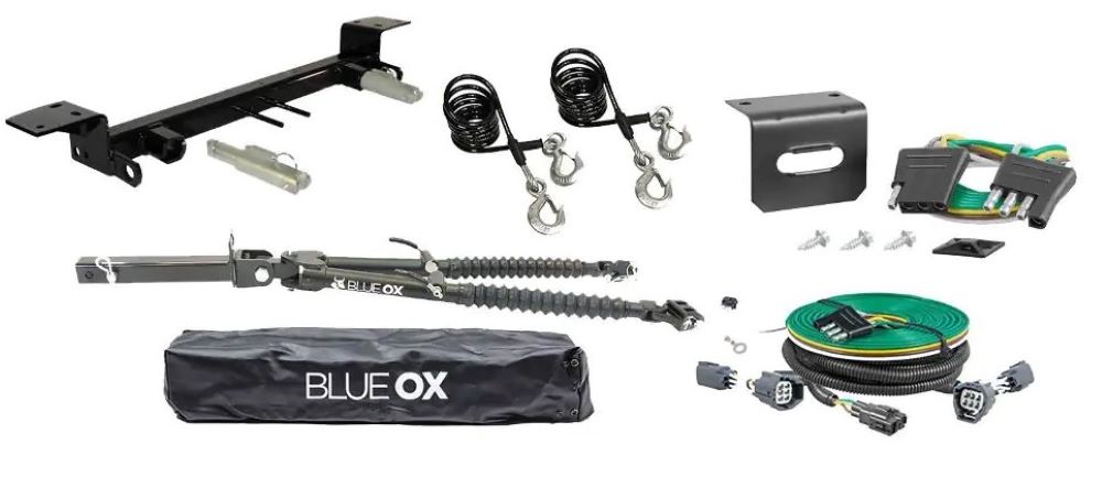 Blue Ox Alpha (8,500 lb) Tow Bar, Custom Towed Vehicle Light Harness & Baseplate Combo fits Select Jeep Gladiator (Includes Mojave)