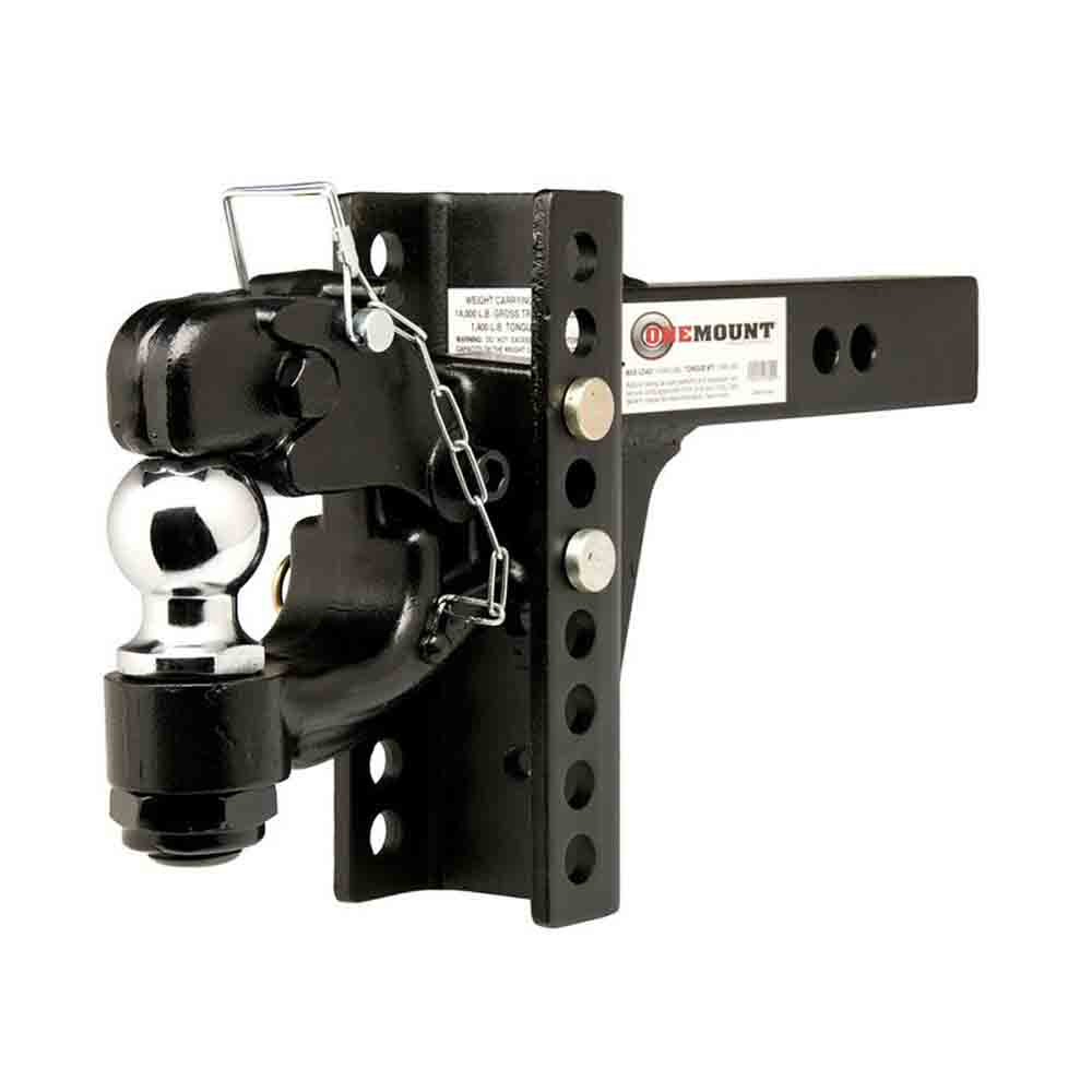 OneMount Pintle Hook and 2-5/16 Inch Ball Combo With Adjustable Shank - 13,000 lbs. Tow Capacity