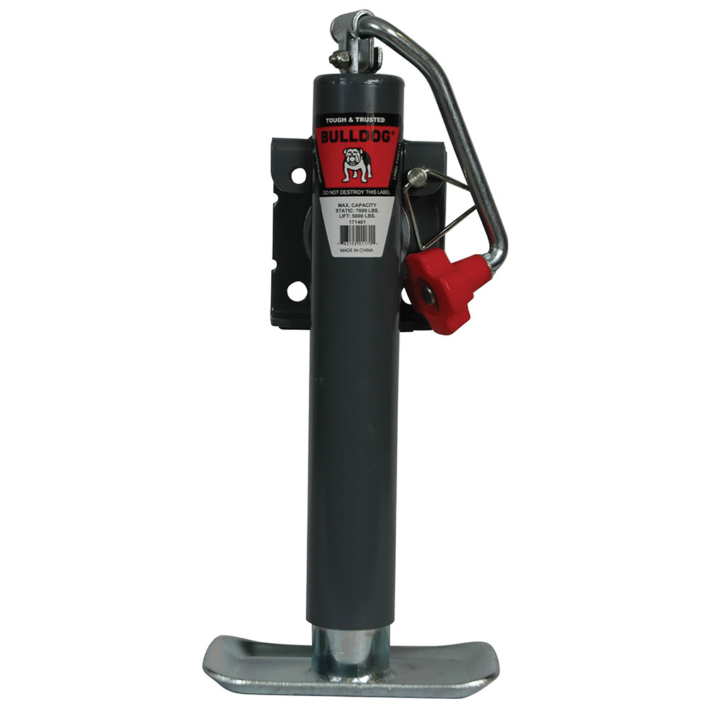 Bulldog Round Trailer Jack, Side Mount, 5,000 lbs. Lift Capacity, Top Wind,  Weld-On, 10 in. Travel