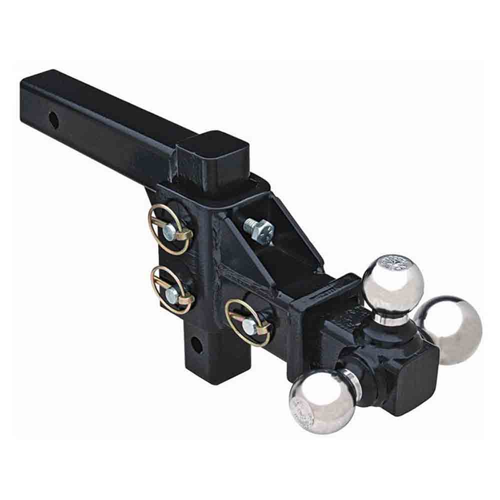 Adjustable Tri-Ball Hitch Solid Shank With 1-7/8, 2, and 2-5/16 Inch Chrome Hitch Balls