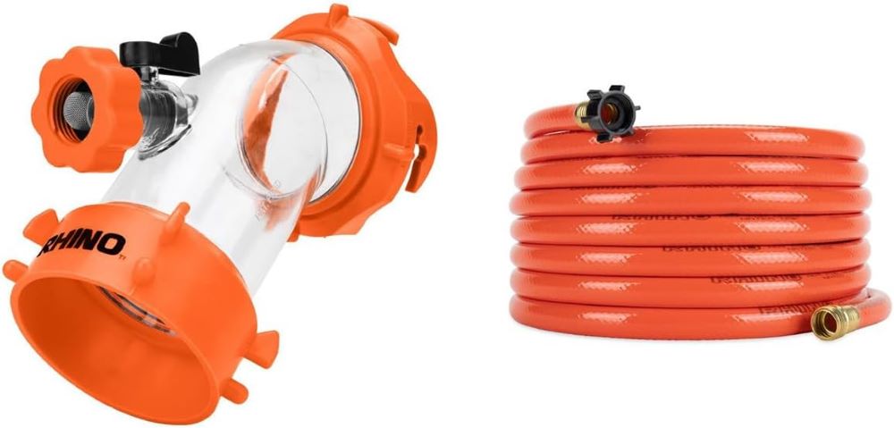 Rhino RV Sewer Hose Kit with Clear Adapter, 25 ft, Orange, Durable PVC, Standard Thread Compatible