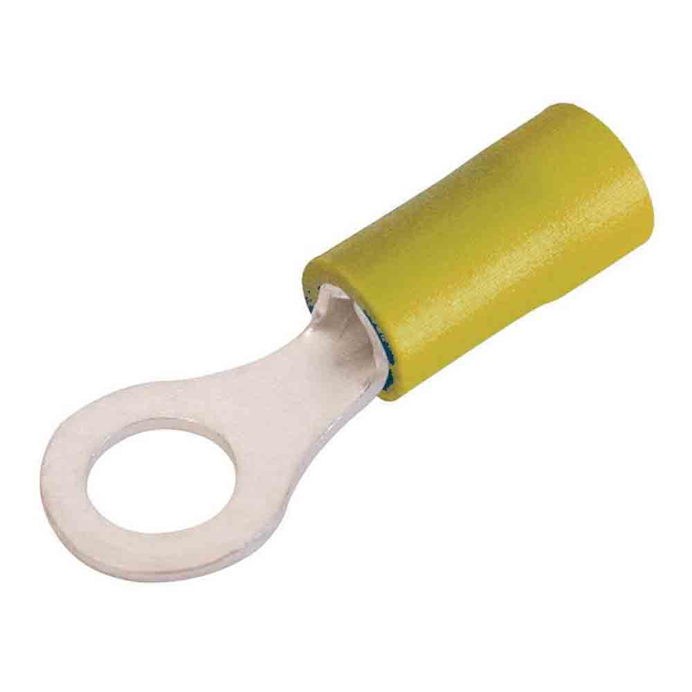 Yellow Vinyl-Insulated Butted Seam Ring Terminals - 5/16 inch Stud Size, Fits 10-12 Gauge - 25 Pack