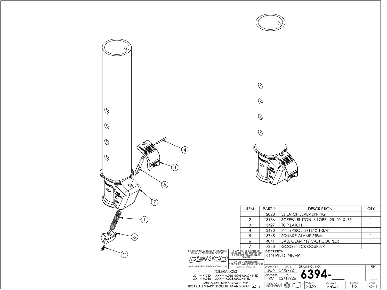 EZ-Latch 30,000 lb. Round Inner Gooseneck Coupler Assembly - 2-5/16" Ball (DM73KV)