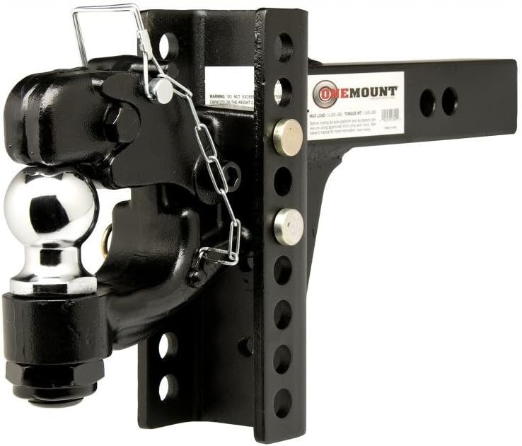 OneMount Adjustasble Pintle Hook and 2 Inch Ball Combo, 10,000 lbs. Tow Capacity