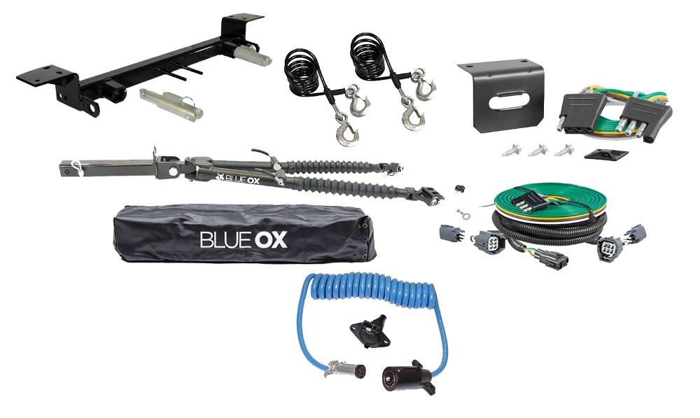 Blue Ox Alpha (8,500 lb) Tow Bar, Custom Towed Vehicle Light Harness & Baseplate Combo fits Select Jeep Gladiator (Includes Mojave)