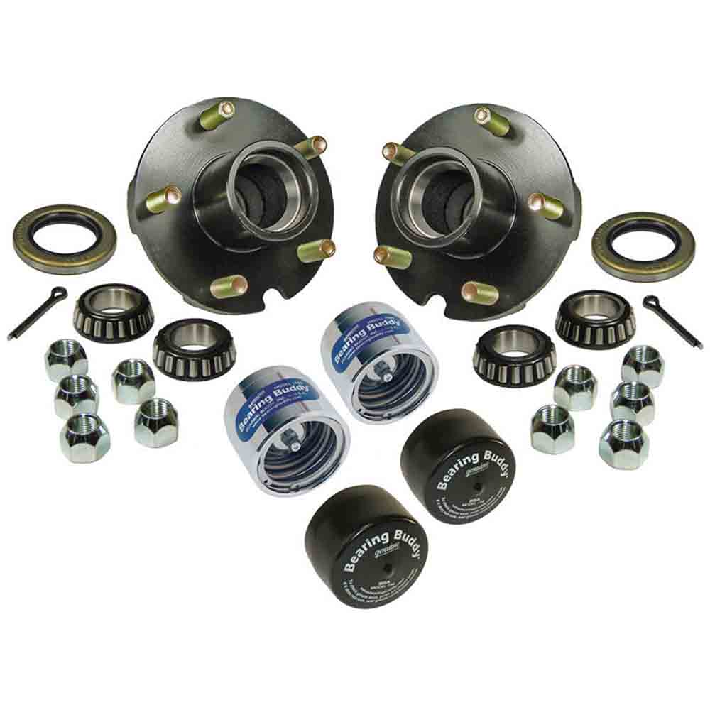 Trailer Hub Assembly - 5 on 4-1/2" Bolt Circle, 1,250lb Capacity for Straight Spindle - With Bearing Buddies and Bras