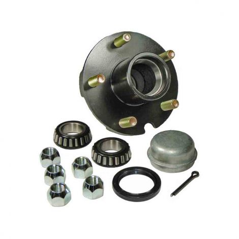 4-Bolt on 4 Inch Trailer Hub Assembly Bundle 1 Includes Rigid Hitch Single SQ-200044 Square Stock 1 Inch Straight Spindle & Bearings 