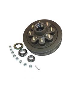 Trailer Hub/Drum Assembly With Bearings, 8 On 6-1/2" Bolt Circle, 3,500 Lb. Capacity For 1-3/4" To 1-1/4" Tapered Spindle W/ EZ Lube Cap & Plug (HD-1208-02-EZ)