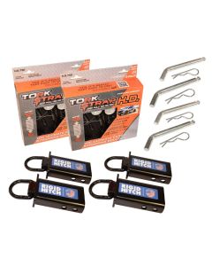 Two Pair TorkStrap H.D. Heavy-Duty Cargo Straps, 14 ft Length, 750 lbs Safe Load, with 4-Pack Rigid Hitch Stake Pocket Tie-Downs