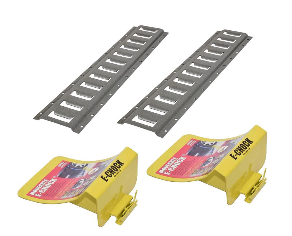 E-Chock Wheel Chocks with 5-Foot Metal Mounting Tracks, Yellow and Gray, Set of 2