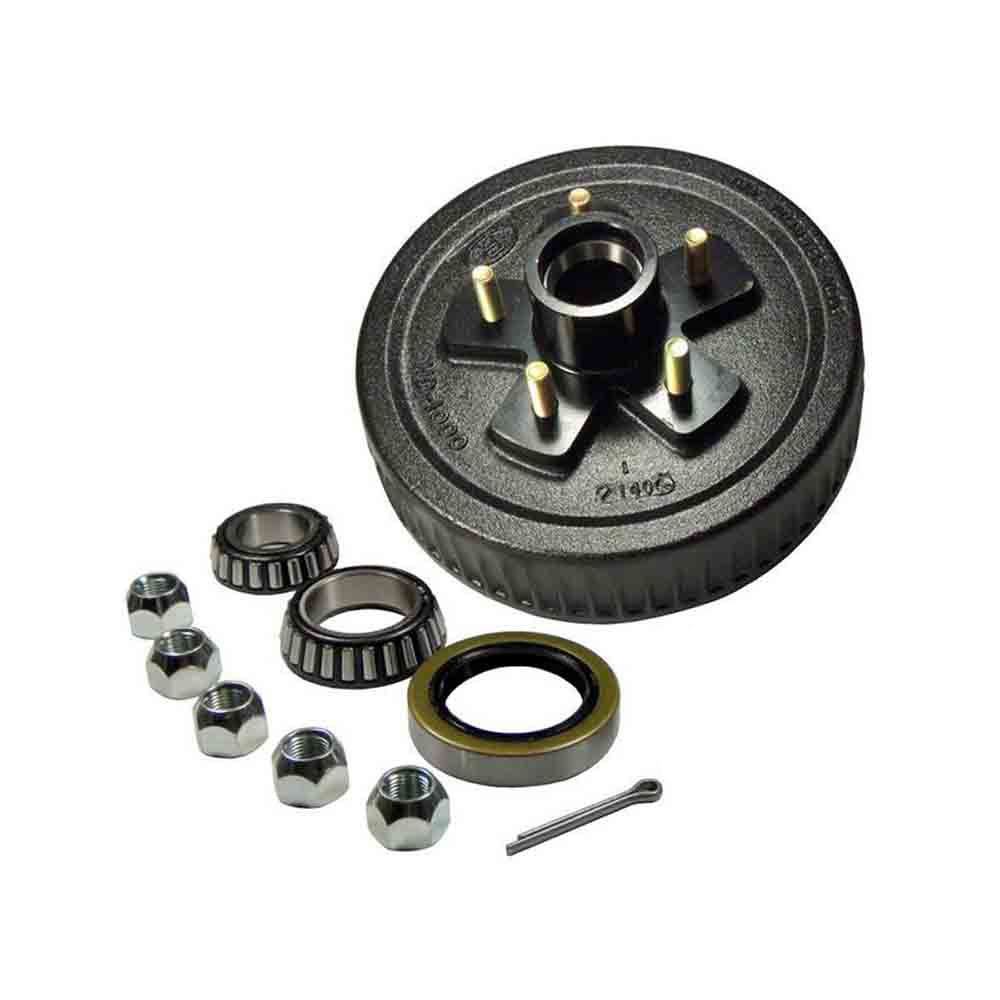 Trailer Hub And Drum Assembly 5 On 4-1/2 Bolt Circle, 1,750lb Capacity For  1-3/8 To 1-1/16 Tapered Spindle W/EZ Lube Cap & Plug (HD-1000-04-EZ)