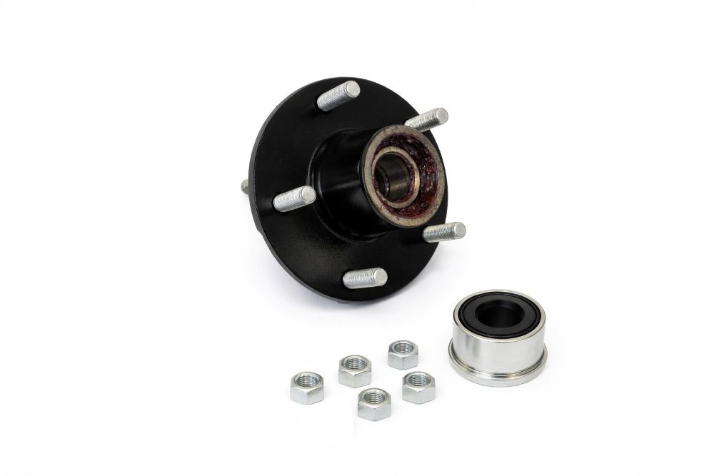 TruRyde Pre-Greased (Pair) 5 Bolt on 4.50" Idler Hub Kit, 2,500 lb. Axles, with Bearings, Lug Nuts & Dust Cap, Including 3 Inch Rigid Hitch Decal, PP-RVIK-2PG