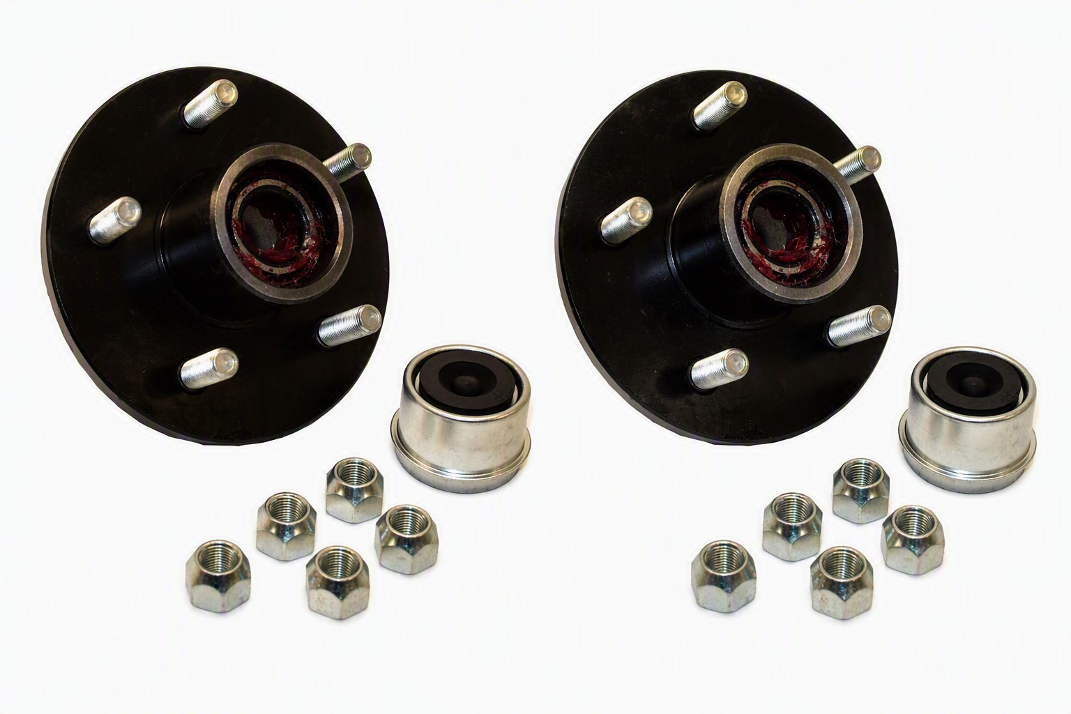 Pre-Grease-Packed Trailer Hub Assembly - 5 On 4-1/2" Bolt Circle, 1,750 lbs. Capacity For 1-3/8" To 1-1/16" tapered spindles - One Pair
