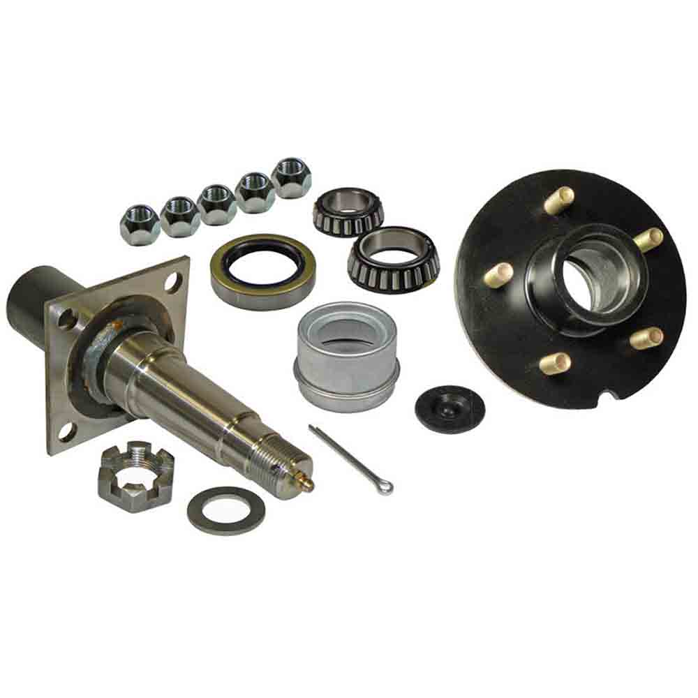 Single - 5-Bolt on 4-1/2 Inch Hub Assembly - Includes (1) Flanged, 1-3/8 Inch to 1-1/16 Inch Tapered Spindle & Bearings