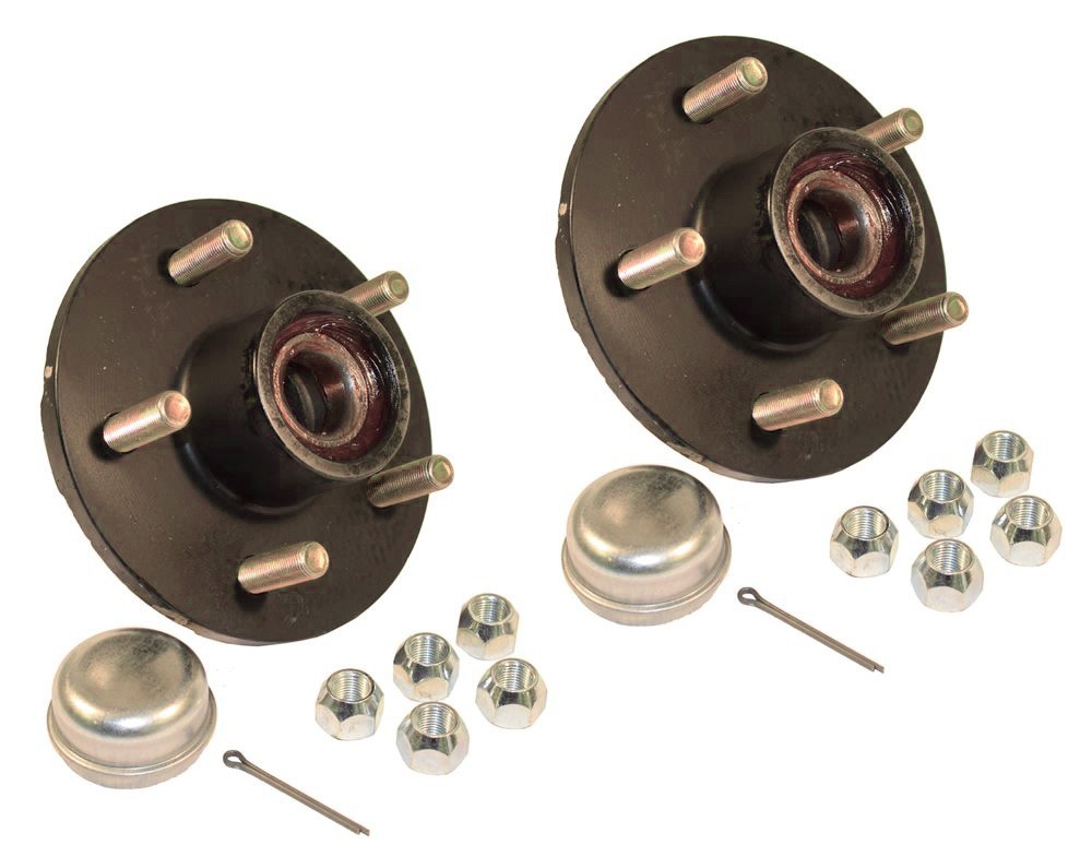 Pre-Grease-Packed Trailer Hub Assembly - 5 On 4-1/2" Bolt Circle, 1,750 lbs. Capacity For 1-3/8" To 1-1/16" tapered spindles - One Pair