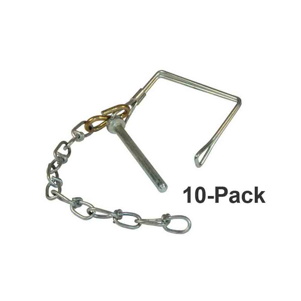 10-Pack - 1-4 Inch Pintle Hook Safety Pin And 8 Inch Chain Fits BH8 & RM Series Combination Pintle Hitches