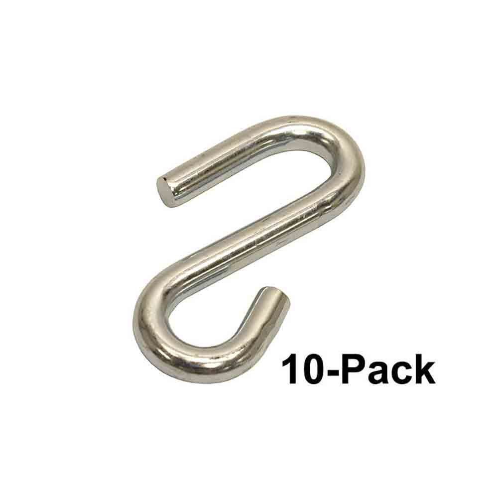 10-Pack of 7/16 Inch Safety Chain S-Hook - 1,250 Lb. Capacity