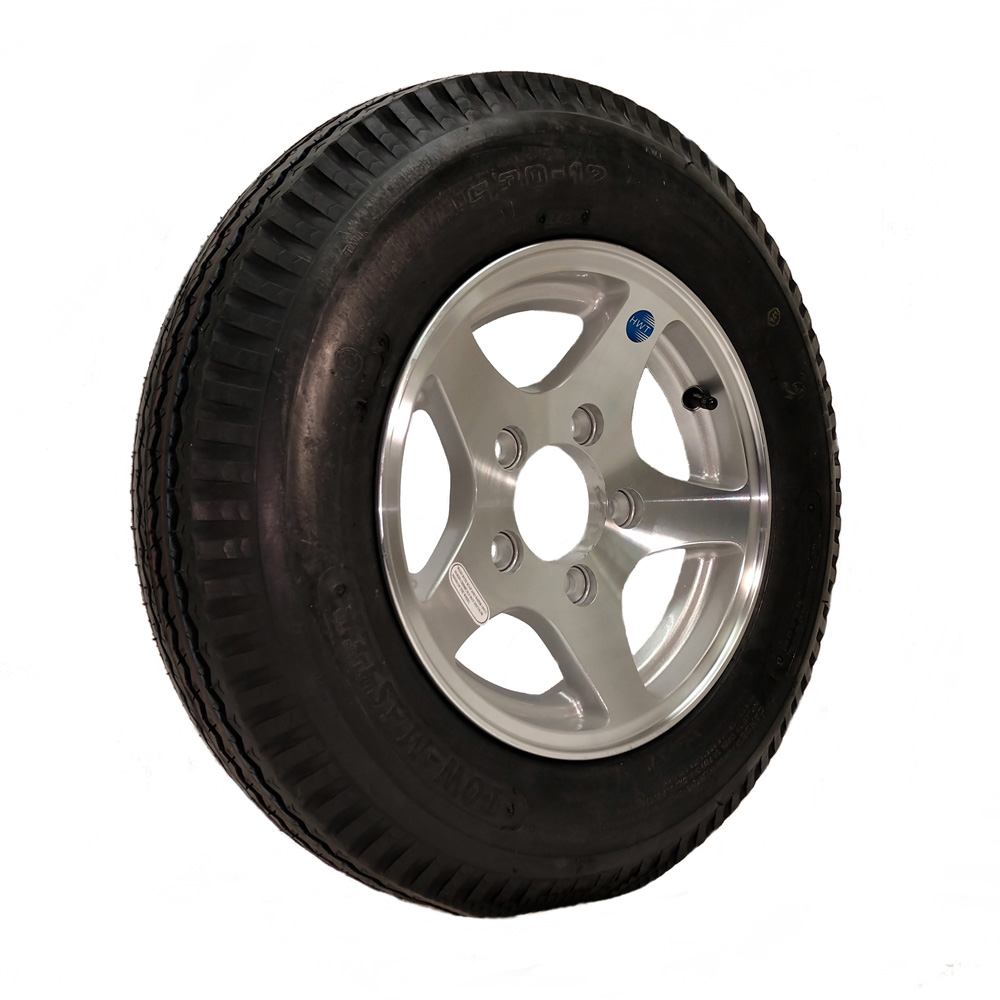 Tow-Master Trailer Tire & Wheel Assembly - 5.30 x 12 Inch Tire on 5 on 4.5 Hole Pattern, Aluminum Star Spoke Wheel,  Load Range C