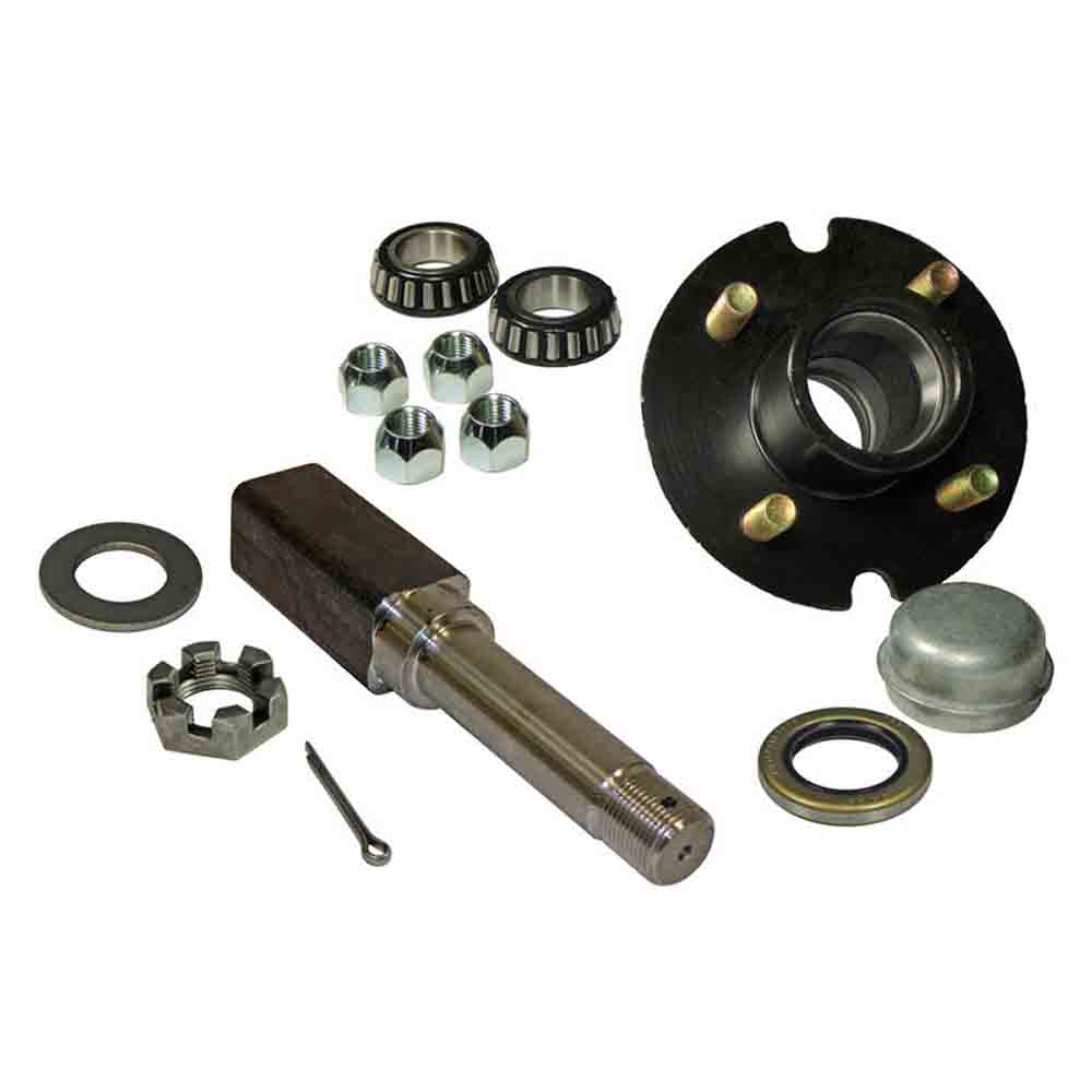 Single - 4-Bolt on 4 Inch Hub Assembly with Square Shaft 1 Inch Straight Spindle & Bearings